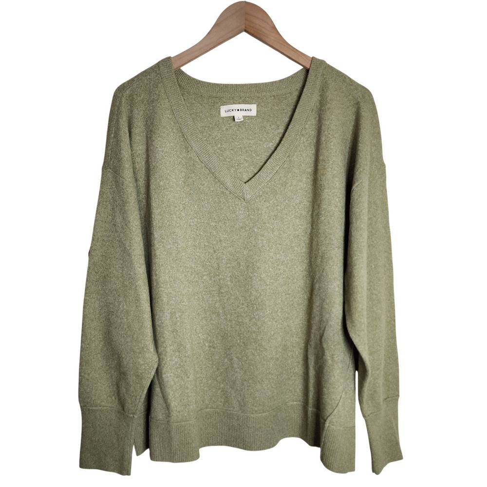 Lucky Brand Sweater Women's Large Soft V-Neck Long Sleeve Green - Picture 1 of 7